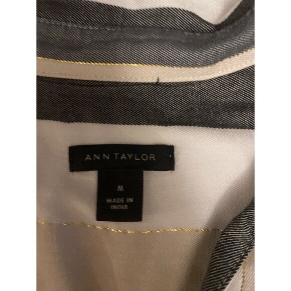 Ann Taylor Women's Long Sleeve Striped Blouse Size M Polyester/Rayon Gray/White - Picture 4 of 8